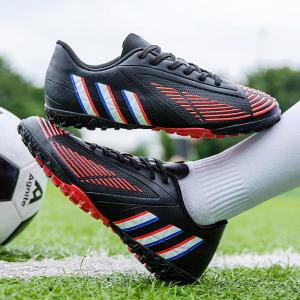 Wholesale leather shoes: Plus Leather Rubber Sole Soccer Shoes Broken Nails Spikes Competition Training Shoes(Black