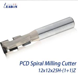 Wholesale t: 12*12*25H-1+1T PCD CNC Router Bit Two Flutes Spiral Woodworking Milling Cutter for MDF Plywood Parti