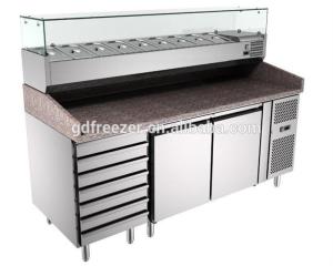 Wholesale defrost thermostat: 2 Doors 6 Drawers Marble Glass Top Restaurant Pizza Prep Work Table Fridge