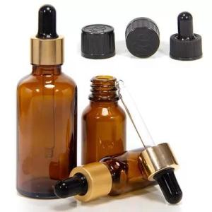 Wholesale rubber bubbles: Round Amber 30ml 4oz Glass Dropper Bottles for Essential Oil