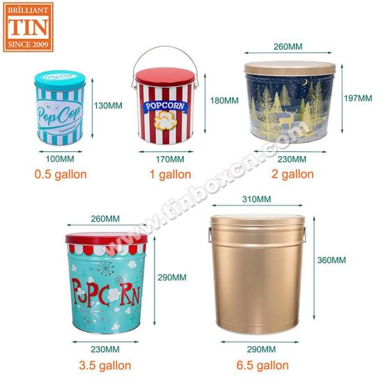 Sell 0.5/1/2/3.5/6.5 Gallon Metal Bucket Popcorn Tin with Lid