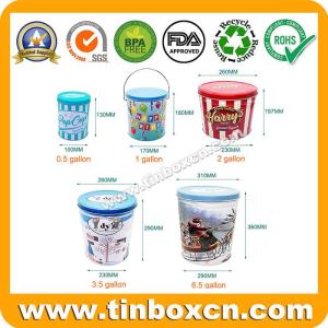 Wholesale biscuit packing: Empty 0.5/1/2/3.5/6.5 Gallon Metal Bucket Popcorn Tin with Lid