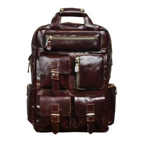 Wholesale computer backpack: Leather Men's Backpack Retro  Large Capacity 17 Inches Computer Bags