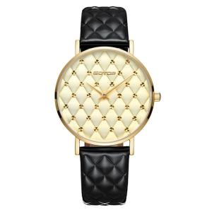 Wholesale slim case watch: Black and Gold Quilt-effect Women's Watch Manufacturer