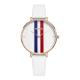 White Women's Watch with Leather Strap and Stripe Detail Manufacturer