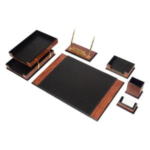 Wholesale colorful fountain: Prestige Wooden Desk Set 8 Accessories Rose Black