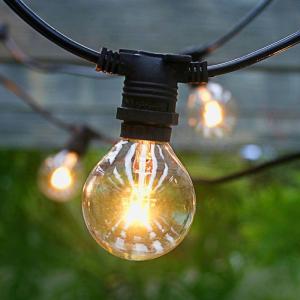 Wholesale clear bulb: 25 Socket Outdoor Commercial String Light Set, G40 Clear Globe Bulbs, 29 Ft Black