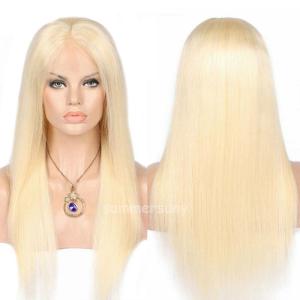 Wholesale earring hook: 100% Luxury Blonde Human Hair Wigs Real Brazilian Straight Wavy Lace Front Wig S
