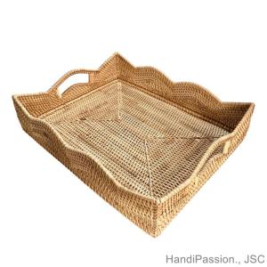 Wholesale serving tray: Rattan Tray Woven Serving Tray Storage Tray with Wave Edge and Cutout Handles