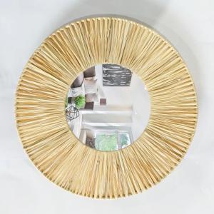Wholesale home decoration: Round Rafia Palm Mirror Frame for Home Decor Wall Decor Manufactured in Vietnam HP - WD021