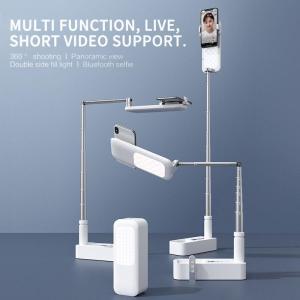 Wholesale g: Mobile Phone Holder Retractable Wireless Live Broadcast Stand with Wireless Dimmable LED Beauty Fill