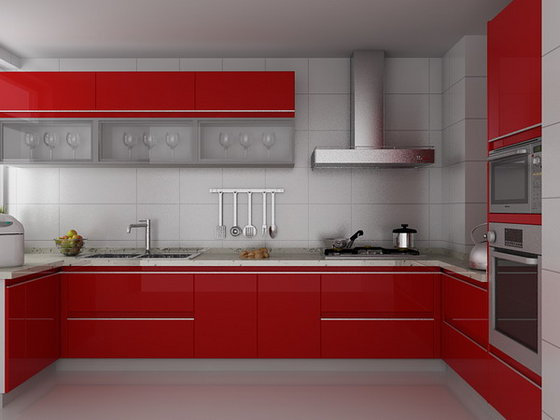 Modern Modular High Red Glossly Kitchen Cabinet Lacquer Id