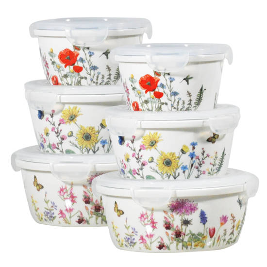 Wild Flower Porcelain Food Container Id, White Porcelain Food Storage Containers