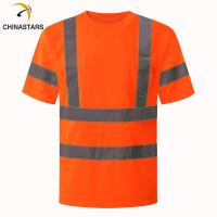 Reflective Safe Men Short Sleeve T-shirt in Green and Orange Color with Breast Pocket