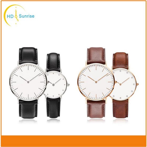 Hot Stainless Steel Custom Fashion Leather Man and Lady Quartz Wrist Watches