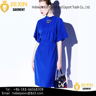 Fashion Different Designs Long Sleeve Nylon Plain Navy Blue Tunic Casual Dresses image