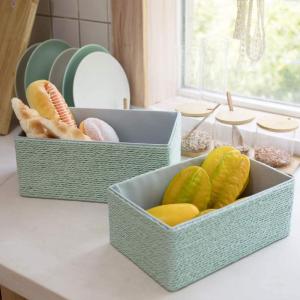Wholesale closet: Storage Baskets Set 4 - Izar-Gray Paper Rope Rectangle Baskets, for Makeup Closet Bathroom