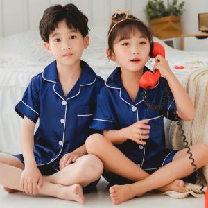 Wholesale pajamas&sleepwear: Wholesale Korean Style Summer Kids Nightwear Solid Color Pajamas Fashionable Sweet Children Pajamas