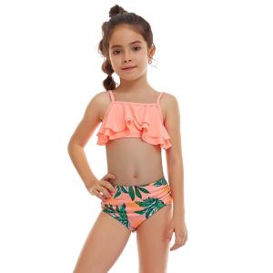 Wholesale swimsuit fabrics: Split Swimsuit Two Piece Bathing Suits Sweet Backless Sleeveless Children Swimwear