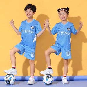 Wholesale soccer jerseys: Football Soccer Wear Short Sleeves Shirt and Shorts 2PCS Loose Kids Football Jerseys