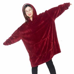 Wholesale long sleeve t shirts: Custom Giant Pocket Design Oversized Sherpa Sweatshirt Wearable Mens Womens Hooded Blankets