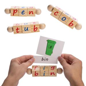 Wholesale spells: Educational Toy Spelling Learning Basic Words and Vowel Letters Rotating Cube Wooden Kids Toy