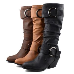Wholesale imitation leather: British Style Retro Knight Boots with Buckle