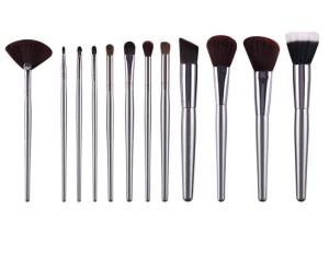 Wholesale face powder: Customize 12PCS Gray Makeup Brush Set with Soft Hair Kabuki Highlighter Eyelash Powder Face Bru