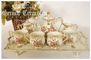 8pcs European Style Coffee & Tea Sets (Light Rose)