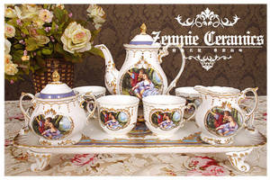 8pcs European Printed Style Coffee & Tea Sets