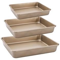 Wholesale square dinner dishes: Champagne Golden Square Bake Mold Oven Baking Pans 9'' 11'' 13''