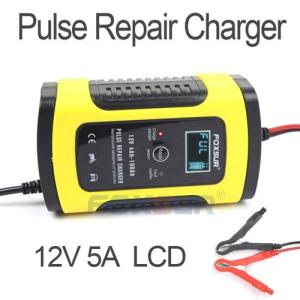 Wholesale a: FOXSUR 12V 5A Pulse Repair Charger with LCD Display, Motorcycle & Car Battery Charger, 12V AGM GEL W