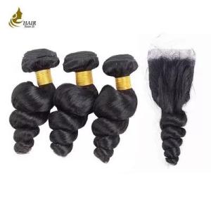 Wholesale 100 human hair: Double Weft Virgin Human Hair Bundles Loose Wave 8Inch-30 Inch with Closure
