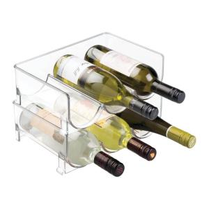Wholesale wine rack: 3-grid Plastic Wine Bottle Holder Stackable Clear Wine Rack Storage Organizer for Fridge, Cabinet
