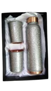 Wholesale gift set: Copper Bottle Set with 2 Glasses (Royal Silver) in A Gift Box
