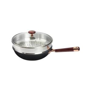 Wholesale glass craft: 2.5kg Rose Gold Kitchen Frying Pans 32cm Uncoated with Steamer