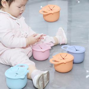 Wholesale silicon: BPA Free Food Grade No Spill Baby Food Snack Storage Silicone Container Cup Bowl with Handles