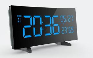 Wholesale clock: Curved Screen Digital Display Clock with Calendar, Phone Charger, Thermometer and Hygrometer