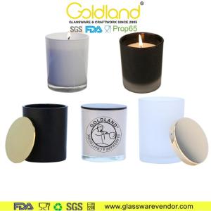 Wholesale tealight candle holders: Black Matte Glass Candle Holder Custom Glass Tealight Frosted Cylinder Glass Candle Jar