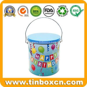 Wholesale gift packaging with handles: 1 Gallon Wholesale Custom Popcorn Tin Can with Lid and Handle
