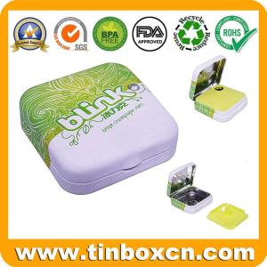 Wholesale elegant appearance: Unique Small Square Candy Sweets Mint Tin with Hinges and Plastic Insert