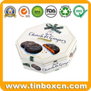Wholesale containers: Octagonal Belgium Chocolate Cookies Tin Container with Vivid 3D Embossing