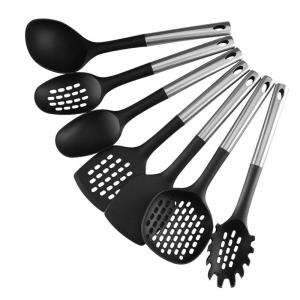 Wholesale kitchenware items: Black Heat-Resistant Nylon Tools with Stainless Steel Handles