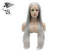 26 Inch Gray Long Straight Synthetic Lace Front Wigs For...