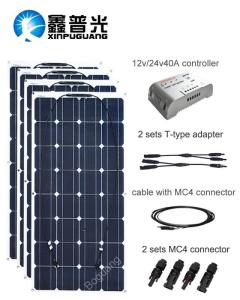 Wholesale video cable: 4pcs 100w Solar Panel Solar DIY Kit System Mono Cell Module 12v/24v/40A MPPT Controller Y-type
