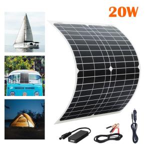 Wholesale electric conversion kits: 20W 18V Flexible Mono Solar Panel with DC USB Applicable for Motor/Boat/LED