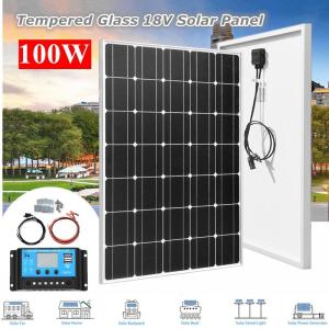 Wholesale d size batteries: 100W/200w 18V Monocrystalline Tempered Glass Solar Panel System Kit with Solar Controller