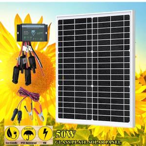 Wholesale equipment battery pack: Glass Plate 50W  Solar Panel Waterproof Solar Panel Battery Charger with PWM Solar Controller