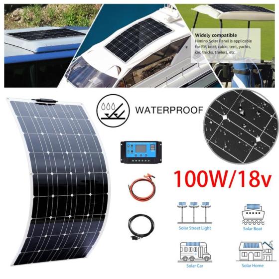 Controller Kit Set RV Car Boat Marine 12V System 100W 18V Flexible Solar Panel 