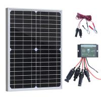 20W 12V Glass Solar Panel Kit Battery Maintainer Trickle Charger with Waterproof 10A 12V Controller